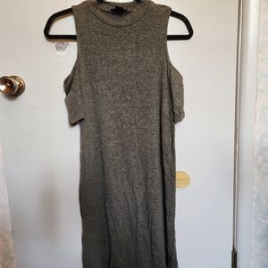 Aqua Cold Shoulder Dark Green Grey Dress